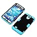 Galaxy S4 Case, Tradekmk(TM) Latest Fashion Hot Sale Hybrid Hard Soft Combo Three-in-one Durable Bumper Armor Back Case Cover Protector Compatible with Samsung Galaxy S4 i9500[+Stylus+Screen Protector+Cleaning Cloth]-(Black+Blue)