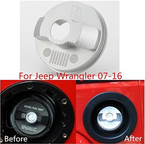Yahhand Auto Aluminum Alloy Inner Fuel Filler Cover Gas Tank Cap for Jeep Wrangler JK Unlimited 2/4(Silver)