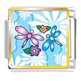 Animal Photo Dragonflies And Flowers Italian Charms Bracelet Link