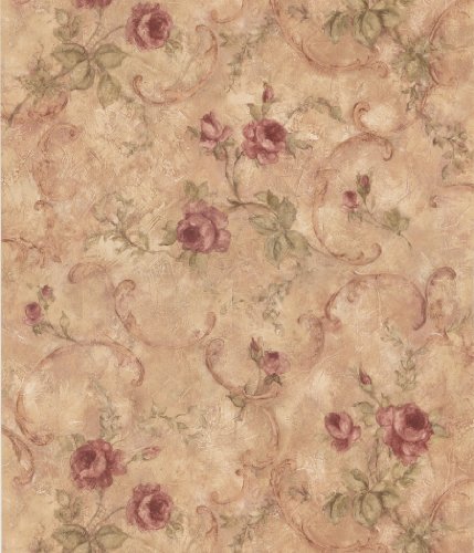 Brewster 261-77538 Parkview Designs For Your Bath Distressed Rose Scroll Wallpaper, 20.5-Inch by 396-Inch, Gold Reviews
