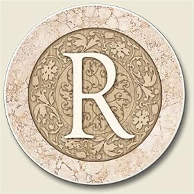 AutoCoaster ~ Monogram initial R ~ Tile Drink Coaster for car cupholder - code 587 by AbsorbaStone