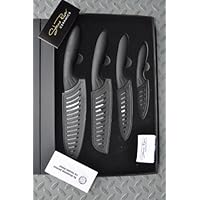 Stone River 4-Piece Chef/Santoku/Utility/Parer with White Ceramic Blade and Holder