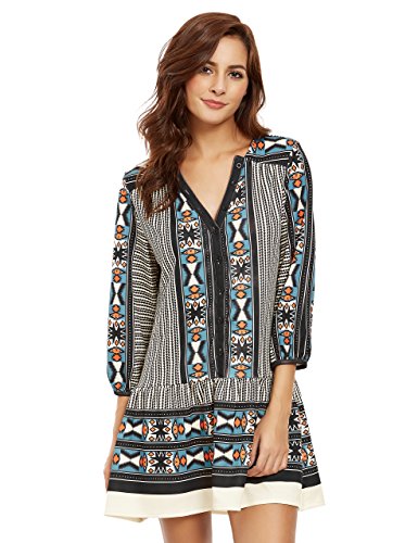 Floerns Women's Boho V Neck Vintage Print Dress Black XXL