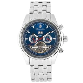 Burgmeister Valencia Bm137-131 Gents Automatic Analogue Wristwatch Stainless Steel Bracelet Blue Dial Visible Balance-Wheel Date Day Month