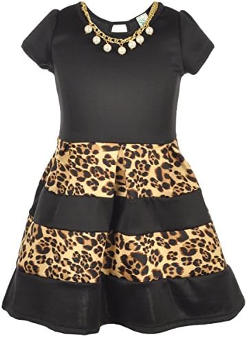 Just Kids Big Girls' "Leopard Stripes" Dress with Necklace - black, 12