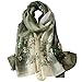 Alysee Women Soft Warm Silk&Wool Mixed Gradient Embroidered Scarf Headwrap Shawl Olive Green