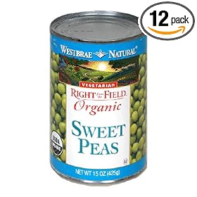 Westbrae Natural Vegetarian Organic Sweet Peas, Organic, Vegetarian, 15 Ounce Cans (Pack of 12)