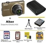 Nikon Coolpix S6000 14.2MP Digital Camera (Bronze) With Buyers Choice Coolpix Accessory Kit Kit Includes 8GB Memory Card + Card Reader + Hard Leather Carrying Case + Spare EN-EL10 Battery + Mini Tripod + More