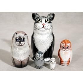 Black and White Cat Russian Nesting Doll 5pc. 5 by 
