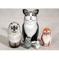 Black and White Cat Russian Nesting Doll 5pc./5