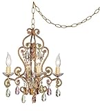 IMAGE OF Pink and Citron Swag Plug-In Style 4-Light Chandelier
