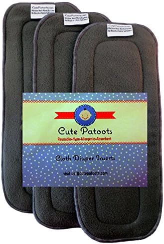 Cute Patoots- 5 Layer Charcoal Bamboo Reusable Cloth Diaper Inserts (3 Count)