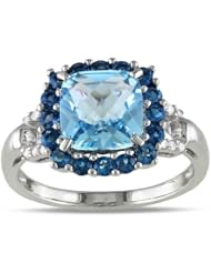 Sterling Silver, Diamond, Sky Blue Topaz and London Blue Topaz Ring, (0.06 cttw, GH Color, I2-I3 Clarity)