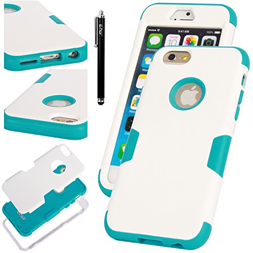 iPhone 6 Case, E LV iPhone 6S Case - SHOCK ABSORPTION / HIGH IMPACT RESISTANT Full Body Hybrid Armor Protection Defender Case Cover for Apple iPhone 6S / 6 with 1 Stylus and 1 Microfiber Cleaning Cloth - [WHITE/TURQUISE]