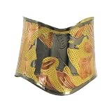 Brass Elephant and Flower Three Tone Design Hand Engraved 50mm wide Curvy Cuff Bracelet