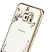 Galaxy S6 Edge Plus Case,Pink Butterfly Floral Flower Bling Crystal Rhinestone Diamonds Clear Rubber Golden Plating Frame Soft TPU Protective Bumper Case Cover for Samsung Galaxy S6 Edge Plus