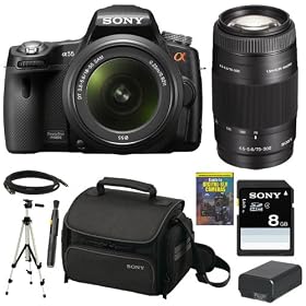 Sony Alpha SLT-A55V/L 16.2MP DSLR with Translucent Mirror Technology and 3D Sweep Panorama and 18-55mm F3.5-5.6 Lens with Sony 75-300 Zoom Lens + Accessory Kit