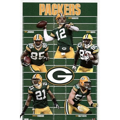 Professionally Framed Green Bay Packers Team Field Sports Poster Print - 22x34 with RichAndFramous Black Wood Frame