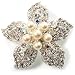 Bridal Pearl Style Crystal Flower Brooch (Silver Tone)