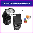 Vivitar DF-383 TTL, E-TTL, E-TTL II Dedicated Power Zoom Flash With LCD Display For CANON EOS 10D T1I T2I 20D 30D 40D 300D XT XTI XS XSI 5D 7D 1D IDS 400D 450D 550D 50D 350D Includes Bonus Gel Softbox Diffuser (6 Different Colors Inclluded)