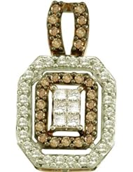 1.00 Carat (ctw) 14k White Gold Princess & Round Cut White & Brown Diamond Ladies Invisible Pendant
