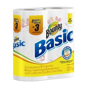 Bounty Basic Paper Towels 2 Giant Rolls With Prints (Pack of 12)