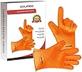 Gelindo Silicone Oven Mitts, 1 Pair, FDA Approved BBQ Insulated Gloves w/ 5-Finger Anti Slip Grip - Best for Grilling & Holding Hot Pots- Heat Resistant Up to 425&deg; -Waterproof, BPA-Free & Eco-friendly