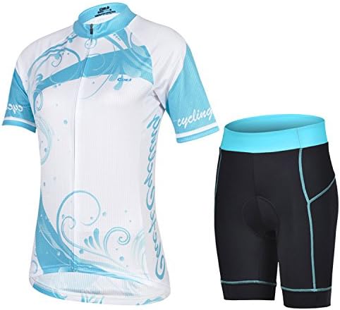 Women's Quick-Dry Short Sleeve Cycling Jersey 3D Padded Short Set Devil Style (Color LightBlue Size S)