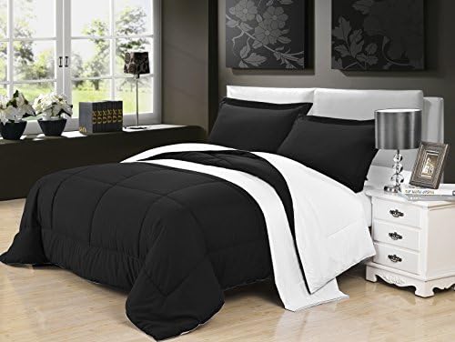 Goose Down Alternative Reversible Plush Bedding Comforter No-pillow Case 5 Colors All Size (King/cal King, Black+white)