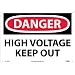 NMC D139AB OSHA Sign, "DANGER HIGH VOLTAGE KEEP OUT", 14" Width x 10" Height, Aluminum, Black/Red On White