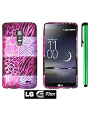 Premium Pretty Design Protector Hard Cover Case suitable for LG G Flex (curved phablet; 6-inch screen; carrier: AT&T, T-Mobile, Sprint)/ 1 of New Assorted Color Metal Stylus Touch Screen Pen (Pink Exotic Skins : Leopard & Zebra & Block)