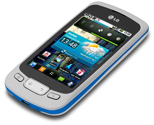 LG P500 OPTIMUS One Smartphone (Android 2.2, 3 MP Kamera, 8,1 cm (3,2 Zoll) Touchscreen, 2GB Speicherkarte, 3,5mm Klinkenbuchse) blue / chrome