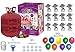 Helium Tank with 50 Balloons and White Ribbon + 12 Silver Balloon Weights + 10 Flower Clips - Plus Balloon Tying Tool