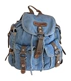 AM Landen Large Denim Backpack School Bag Travel Bag(Stone Wash Blue)