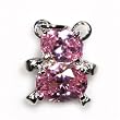 Sterling Silver Pendant - Bear - Pink Cubic Zerconia - 14mm Height