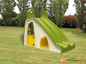 Toboggan en plastique double avec maisonnette pour enfant Pili