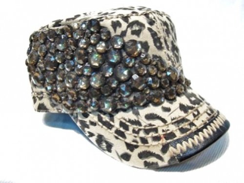 Ladies Beaded Olive & Pique Military Style Cap