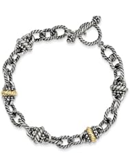 Sterling Silver w/ 14k Yellow Gold 7.5in Link Vintage Style Bracelet