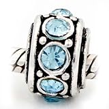 Birthstone March Aquamarine Lt Blue Rhinestone spacer Bead Pandora Troll Chamilia Biagi Bead Compatible by Pro Jewelry
