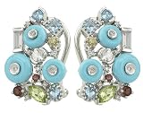 14K White Gold Turquoise, Multi-Color Gemstones and Diamond Earrings