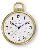 Gotham Mens Gold-Tone Ultra Thin Railroad Open Face Quartz Pocket Watch # GWC15026G