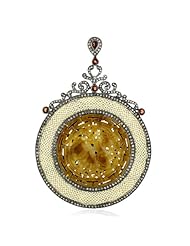 18kt Yellow Gold Diamond Pave Gemstone Carved Pendant Silver Designer Jewelry