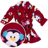 holiday family sleepwear-Komar Kids Girls 7-16 Winter Penguin Wrap Robe,Red,XS (4/5)
