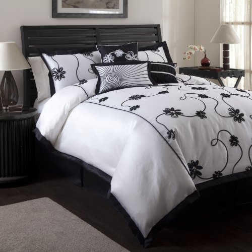 Lush Decor Milione Fiori 7-Piece Comforter Set, Black/White, King