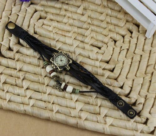 JADE Olines Fans Charms Accessories 104% Hand-made Leather Band Vintage Butterfly Bracelet Wrist Quartz Watch(Black)