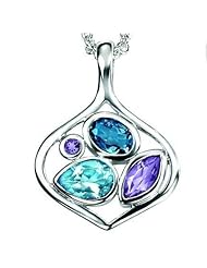 Elements Sterling Silver Blue Topaz and Amethyst Geometric Pendant