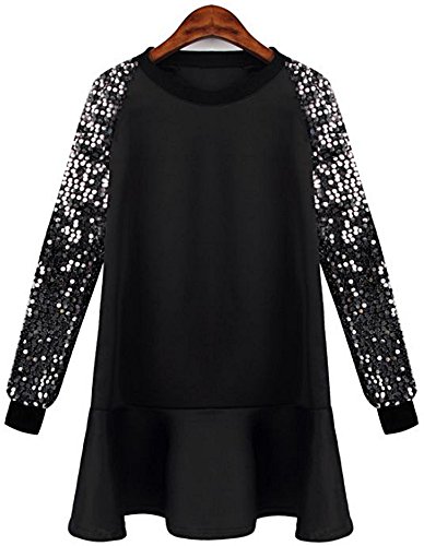 ワンピース ミニスカート ブラック スパンコール ラメ キラキラ デート 長袖 カジュアル キュート エレガンス レディース 冬物 春物 可愛いスカーフ付き R798