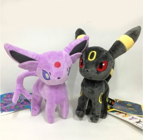 2pcs/set Pokemon Eevee Evolution Espeon and Umbreon Anime Animals Plush Plushies Stuffed Doll Toy