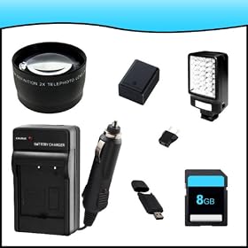 Battery and Charger Essential Accessory Package Combo Kit for Canon VIXIA HFM50/HFM500/HFM52 Full HD Camcorders includes BP727 Battery + BP727 Charger + 8GB SD Memory Card + USB SD Card Reader + Video Light Kit + HD Telephoto Lens