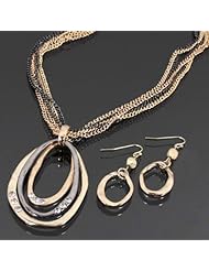 Hammered Triple Hoop Fashion Chain Necklace Set QNE8828-N3063